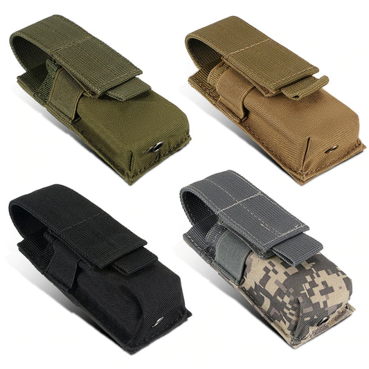 Tactical Single Pistol Mag Pouch, MOLLE Attachment, Flashlight holder, Outdoor Hunting Knife Holster