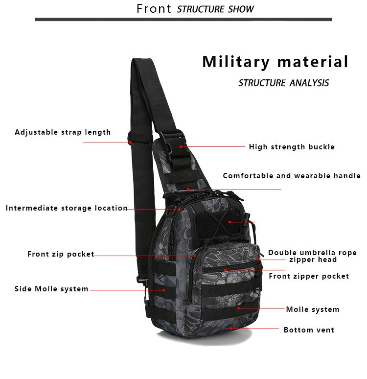 Tactical Shoulder Strap Backpack; Climbing Shoulder Bag; Camping/Hunting Daypack; Fishing Shoulder Bag; Outdoor Multi Use Shoulder Bag
