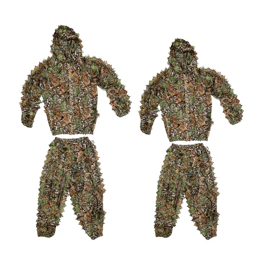 3D Camo Hooded Stretchy Ghillie Suits; Clothes Jacket Pants Zipper Design for Hunting Shooting