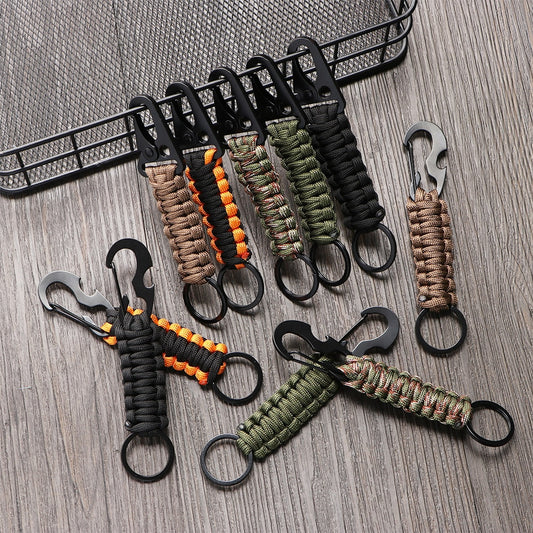 Outdoor Paracord Keychain Ring and clip; Camping Carabiner Military Paracord Cord; Rope Camping Survival paracord Keychain