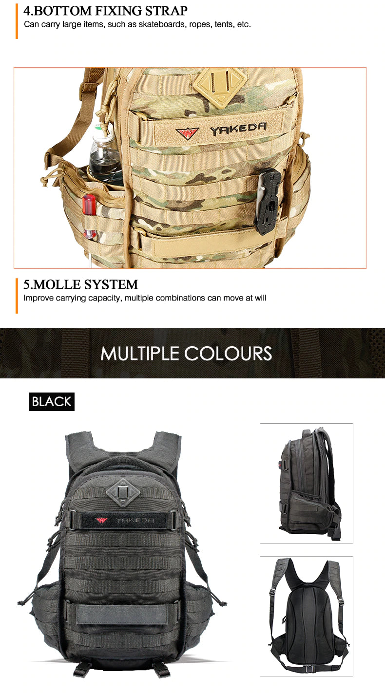 Yakeda Tactical Backpack; 1000D Military Tactical Bag Outdoor; Waterproof 40L Bug Out Bag; Waterproof Urban Tactical MOLLE Bag